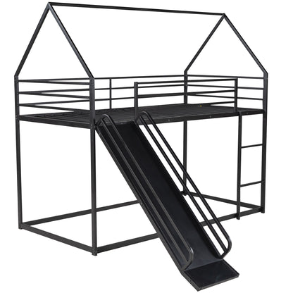 Twin over Twin House Bunk Bed with Ladder and Slide,Black image 10