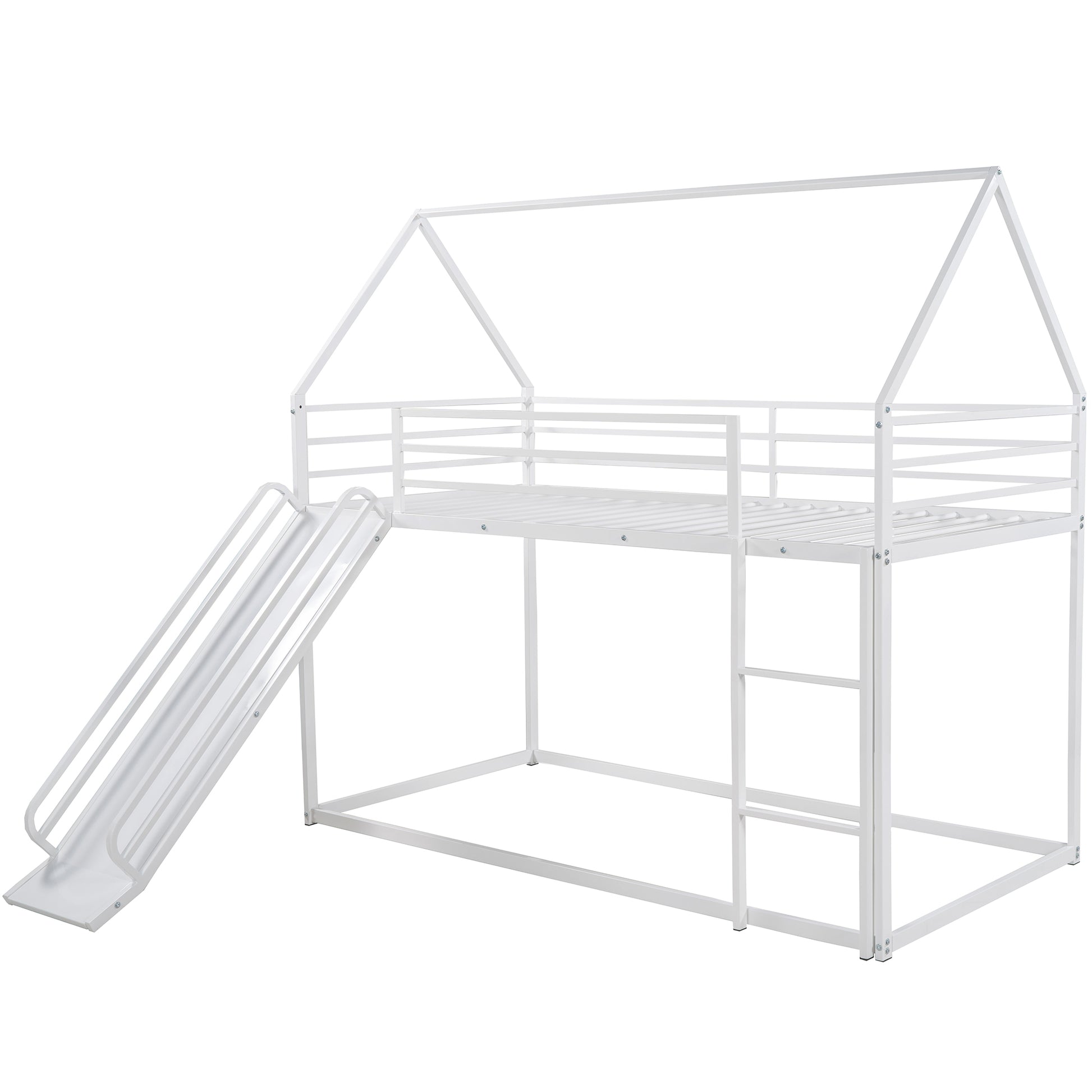 Twin over Twin House Bunk Bed with Ladder and Slide,White image 8