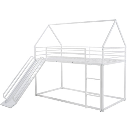 Twin over Twin House Bunk Bed with Ladder and Slide,White image 8