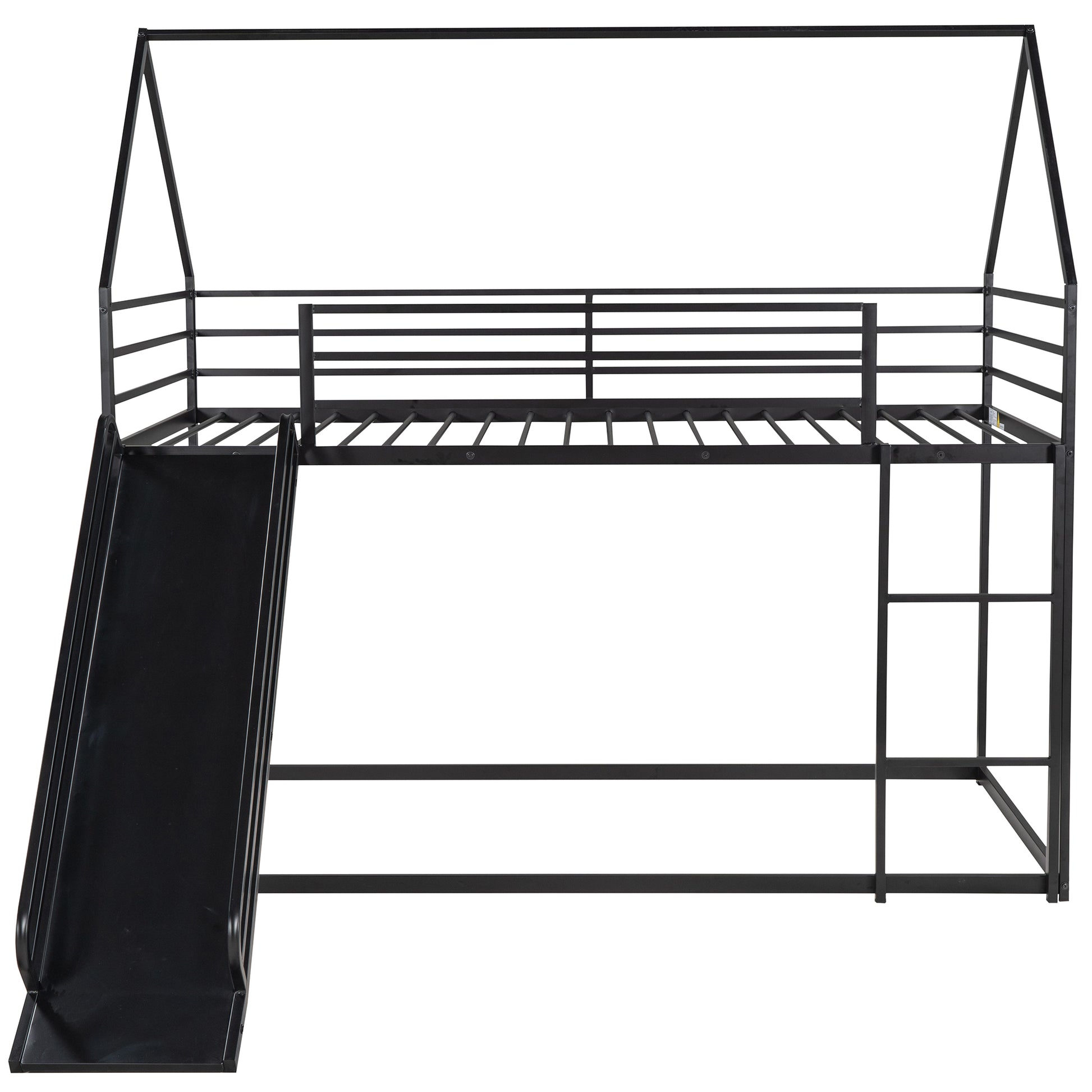 Twin over Twin House Bunk Bed with Ladder and Slide,Black image 11