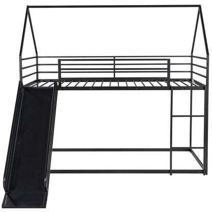 Twin over Twin House Bunk Bed with Ladder and Slide,Black image 11