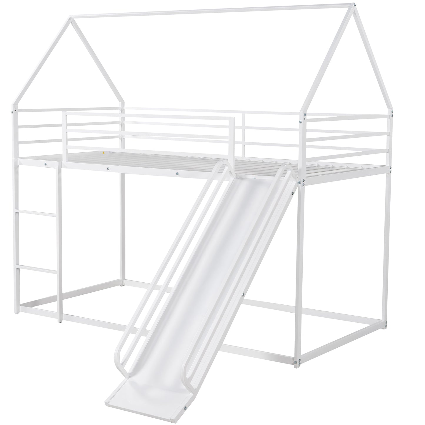 Twin over Twin House Bunk Bed with Ladder and Slide,White image 10