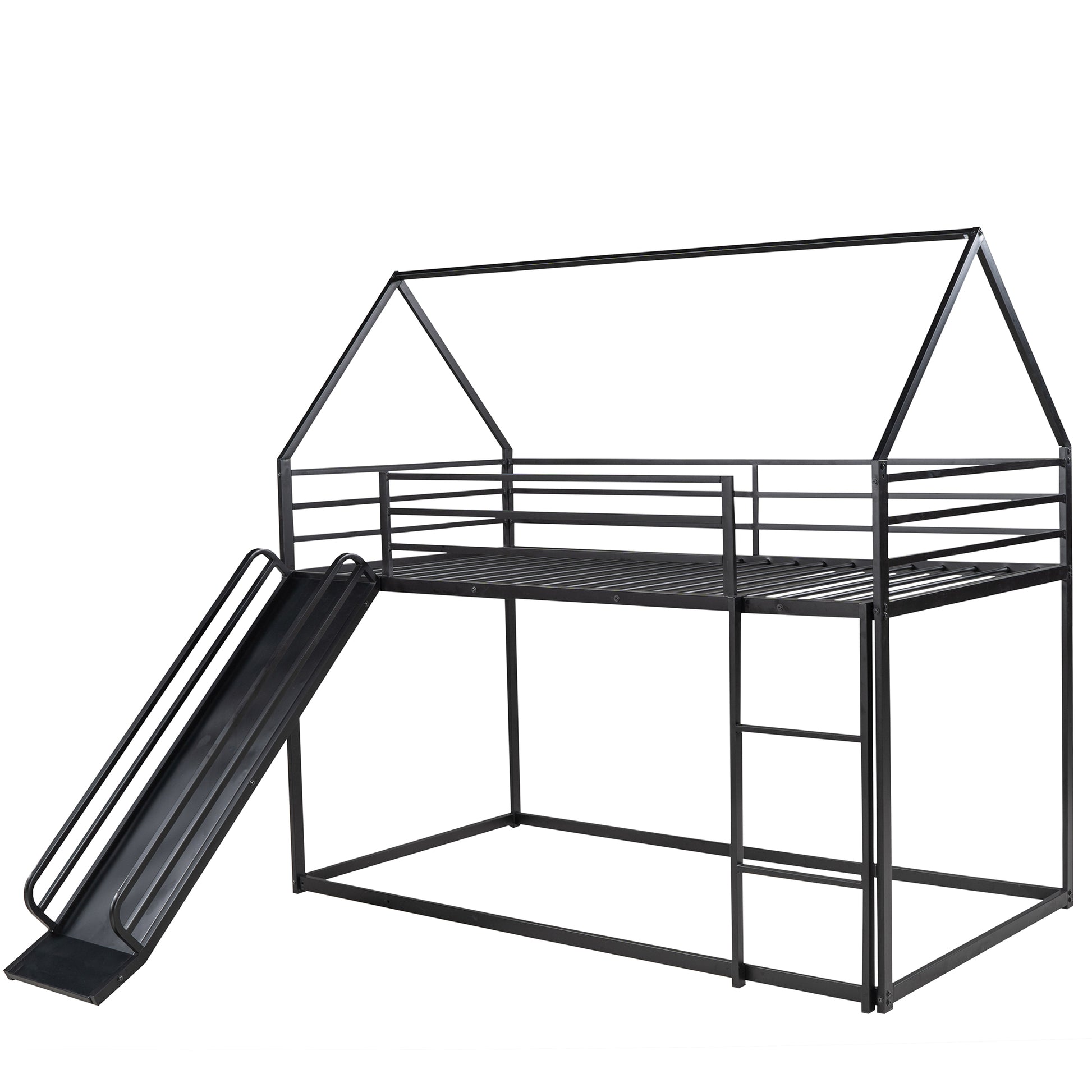 Twin over Twin House Bunk Bed with Ladder and Slide,Black image 8