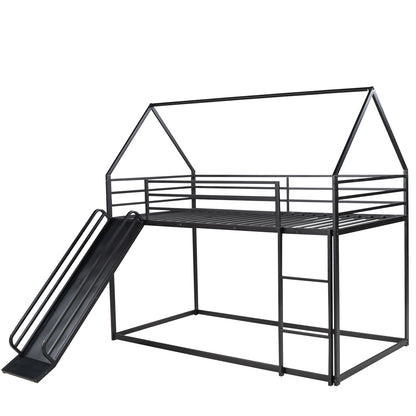 Twin over Twin House Bunk Bed with Ladder and Slide,Black image 8