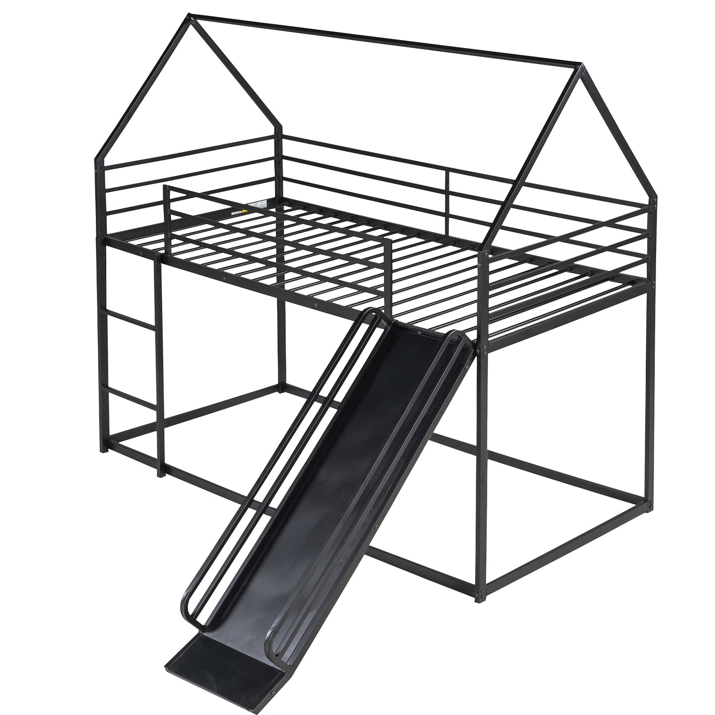 Twin over Twin House Bunk Bed with Ladder and Slide,Black image 6