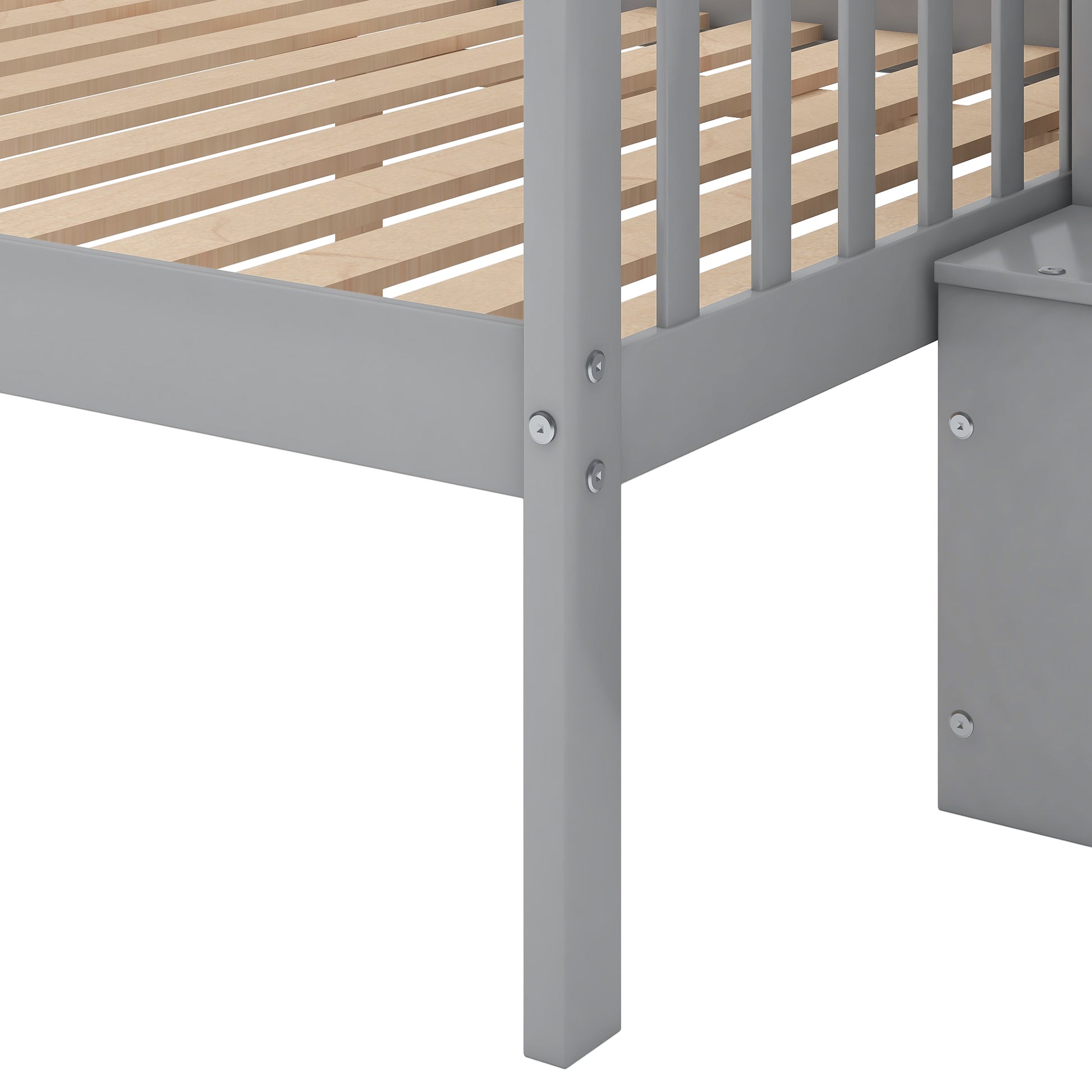 Twin over Full Stairway Bunk Bed with Storage, Gray image 10