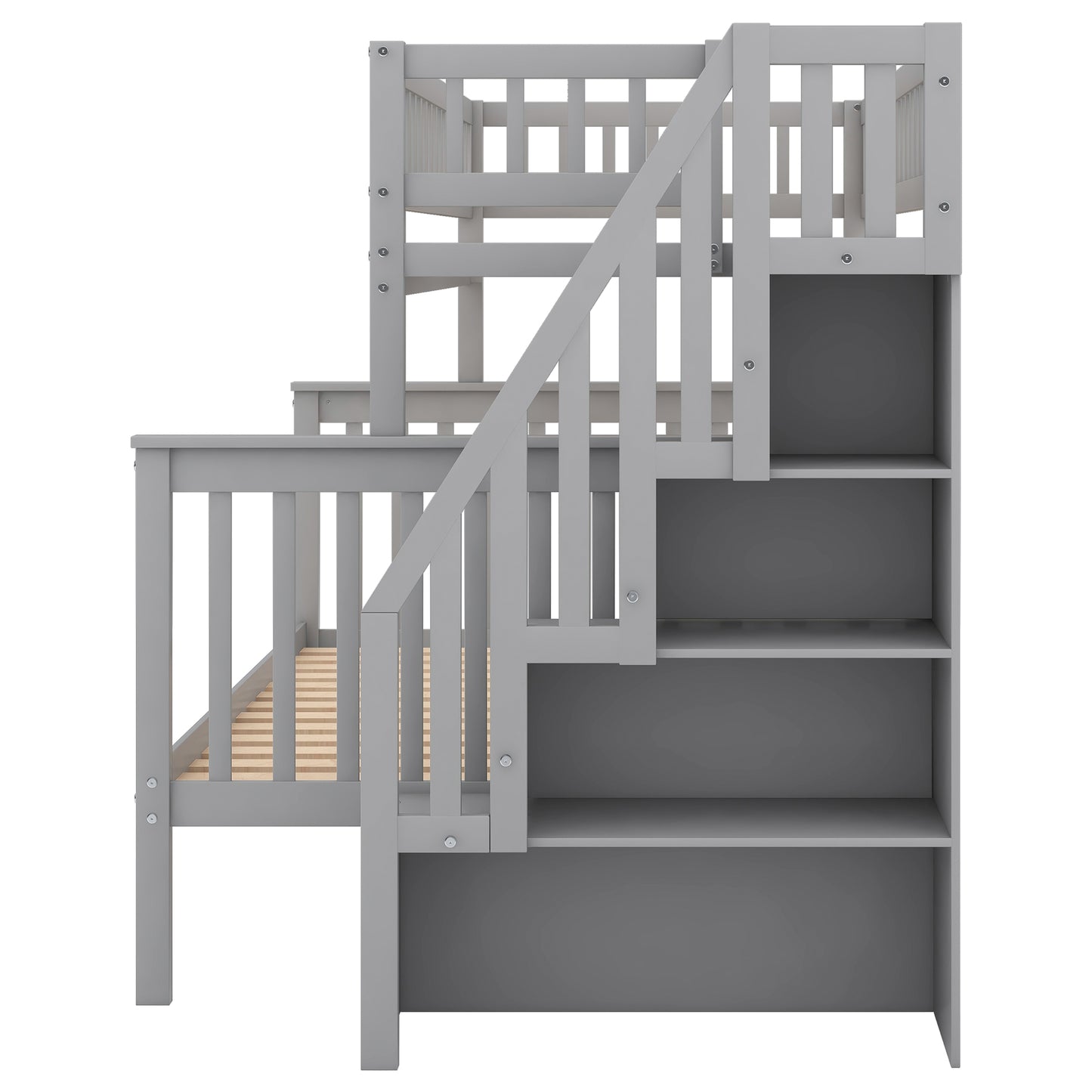 Twin over Full Stairway Bunk Bed with Storage, Gray image 9