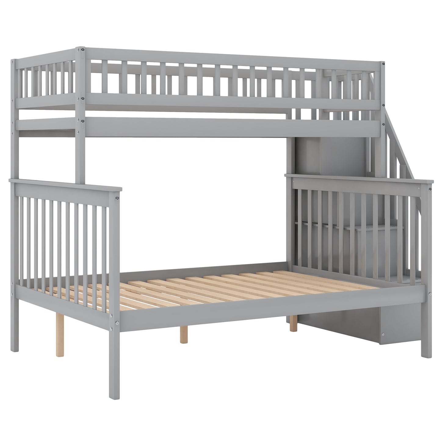 Twin over Full Stairway Bunk Bed with Storage, Gray image 6