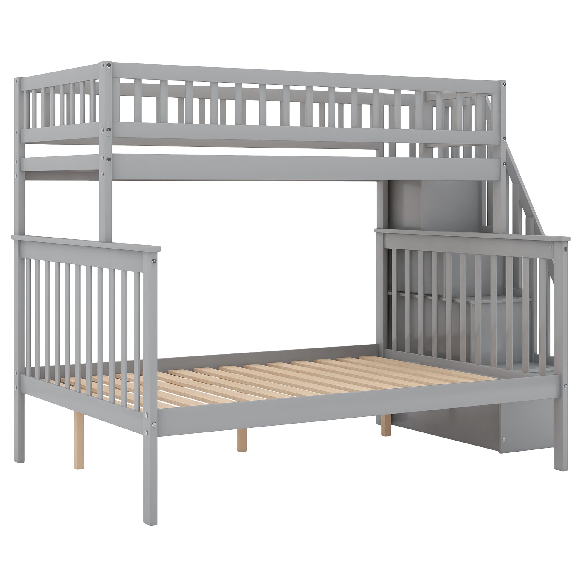 Twin over Full Stairway Bunk Bed with Storage, Gray image 6
