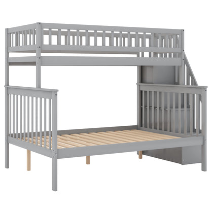 Twin over Full Stairway Bunk Bed with Storage, Gray image 6