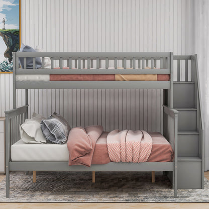 Twin over Full Stairway Bunk Bed with Storage, Gray image 4