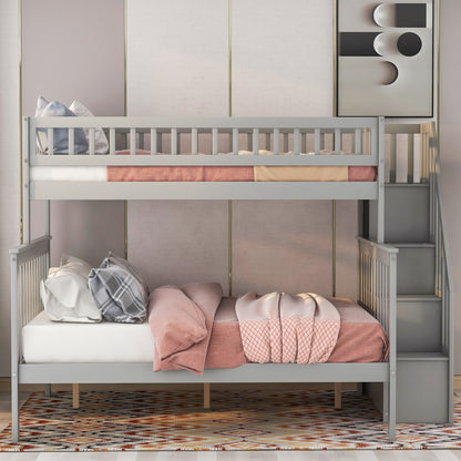 Twin over Full Stairway Bunk Bed with Storage, Gray image 2