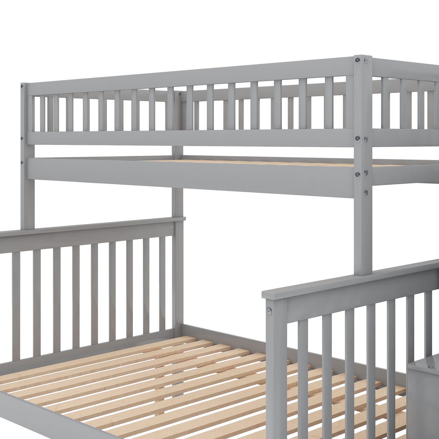 Twin over Full Stairway Bunk Bed with Storage, Gray image 7
