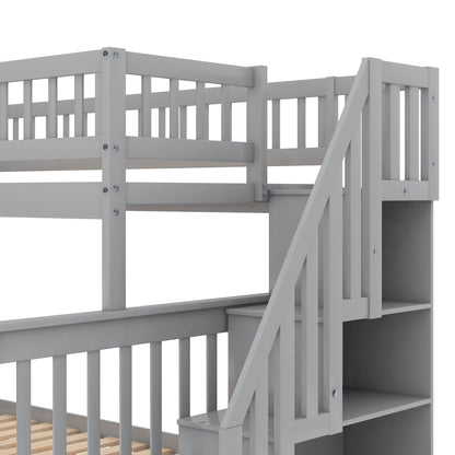 Twin over Full Stairway Bunk Bed with Storage, Gray image 11