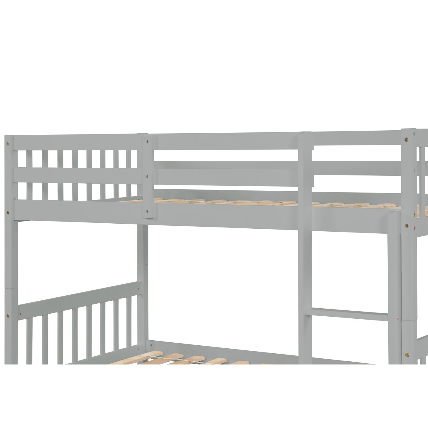 Twin Over Twin Rubber Wood Bunk Bed with Trundle, Convertible into Twin Size Beds, Twin Size Bunk Bed with Ladder and Safety Guardrails,Grey image 8