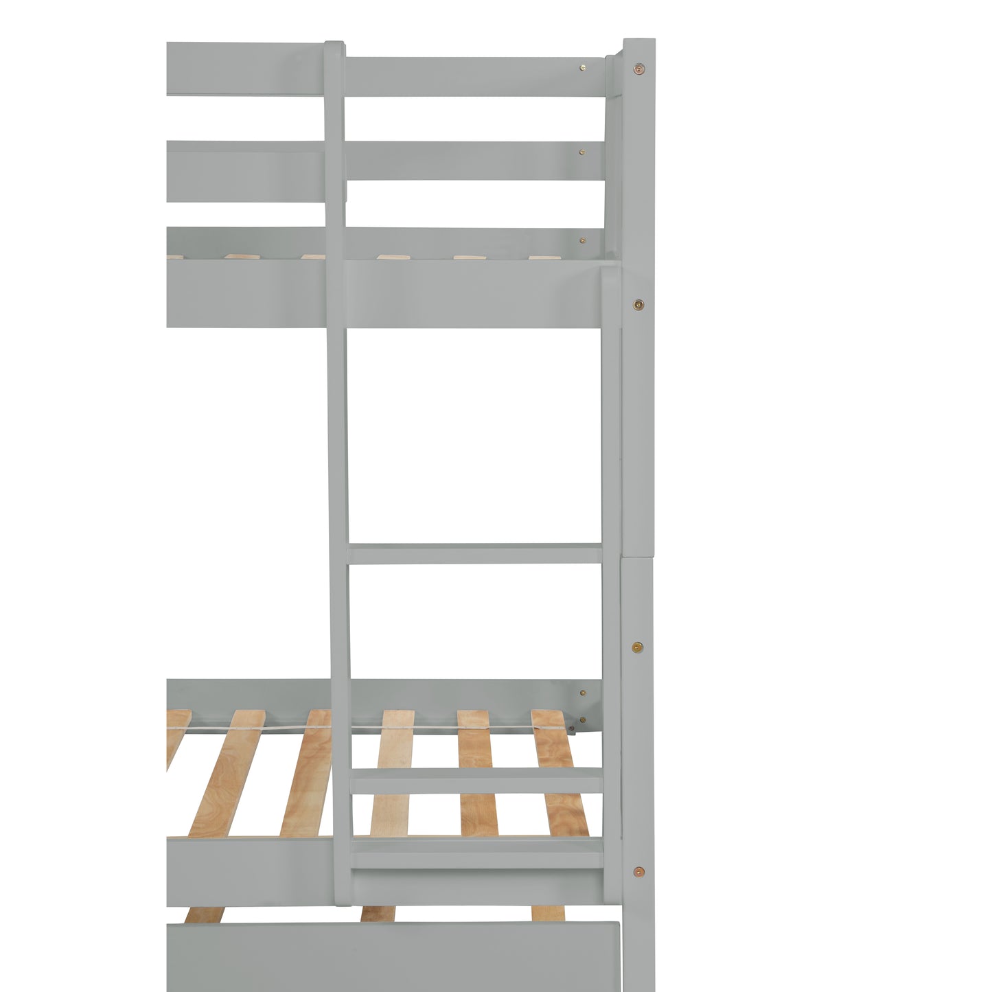 Twin Over Twin Rubber Wood Bunk Bed with Trundle, Convertible into Twin Size Beds, Twin Size Bunk Bed with Ladder and Safety Guardrails,Grey image 5