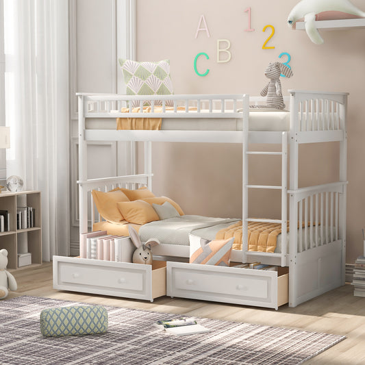 Twin over Twin Bunk Bed with Drawers, Convertible Beds, White(Old SKU: SM000240AAK-1) image 1