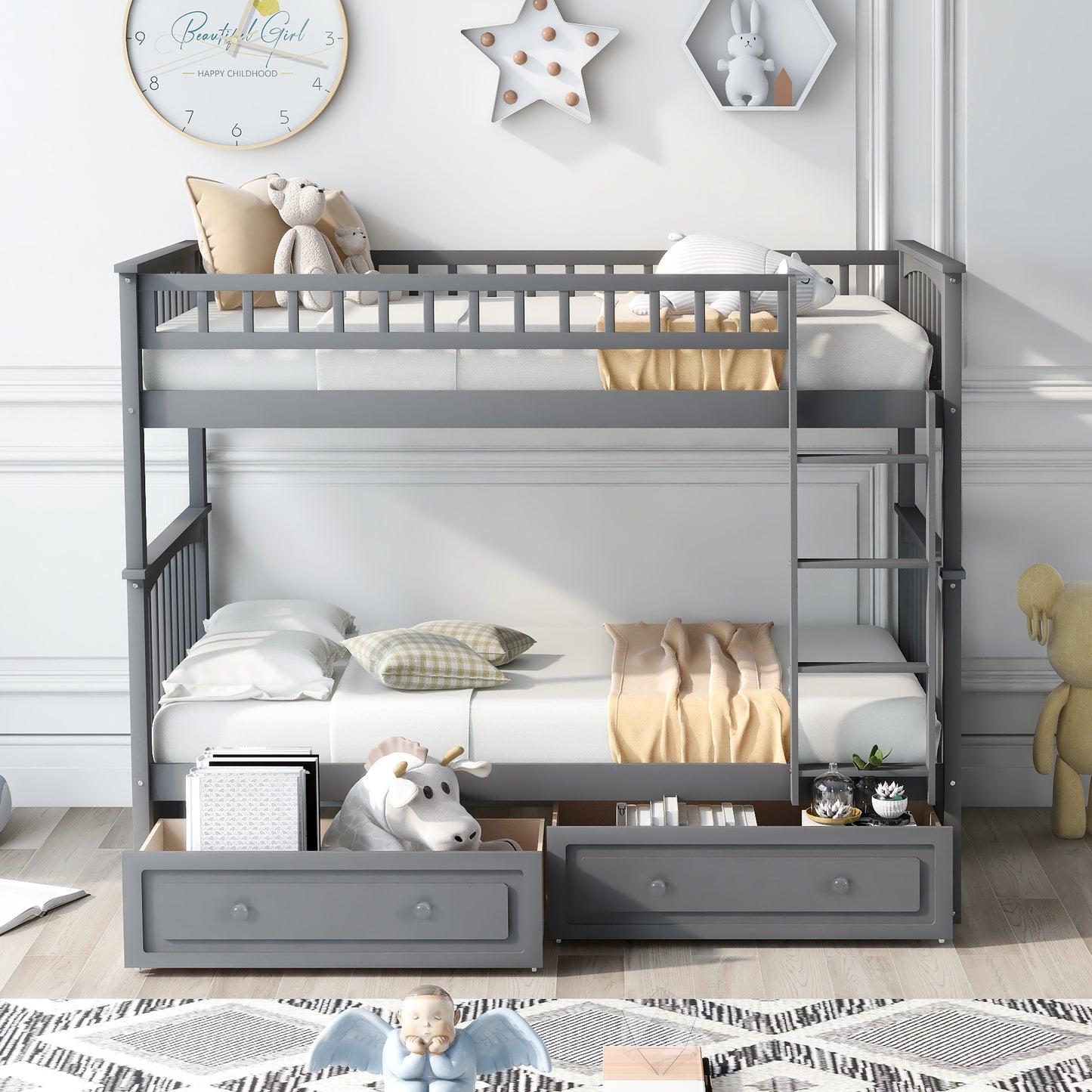 Twin over Twin Bunk Bed with Drawers, Convertible Beds, Gray(Old SKU: SM000240AAE-1) image 2