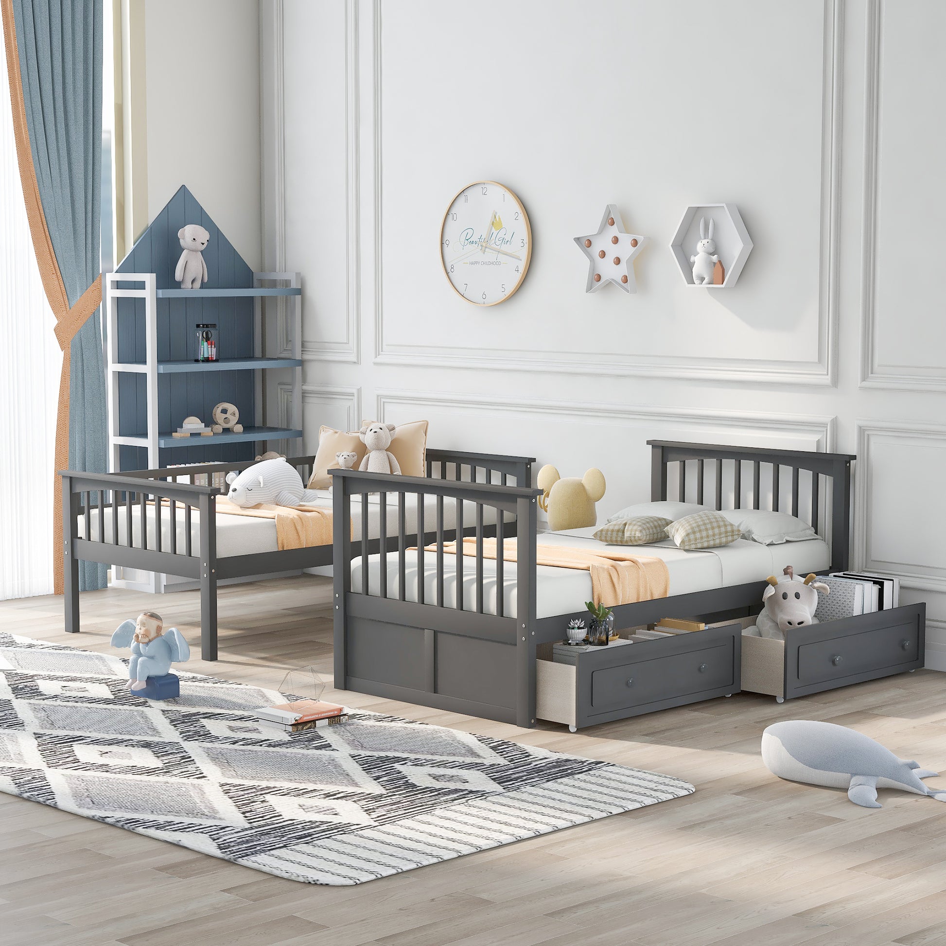 Twin over Twin Bunk Bed with Drawers, Convertible Beds, Gray(Old SKU: SM000240AAE-1) image 3