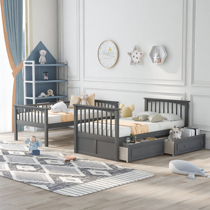 Twin over Twin Bunk Bed with Drawers, Convertible Beds, Gray(Old SKU: SM000240AAE-1) image 3
