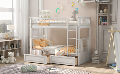Twin over Twin Bunk Bed with Drawers, Convertible Beds, White(Old SKU: SM000240AAK-1) image 4