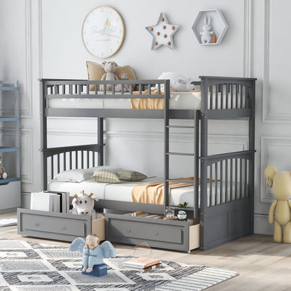 Twin over Twin Bunk Bed with Drawers, Convertible Beds, Gray(Old SKU: SM000240AAE-1) image 1