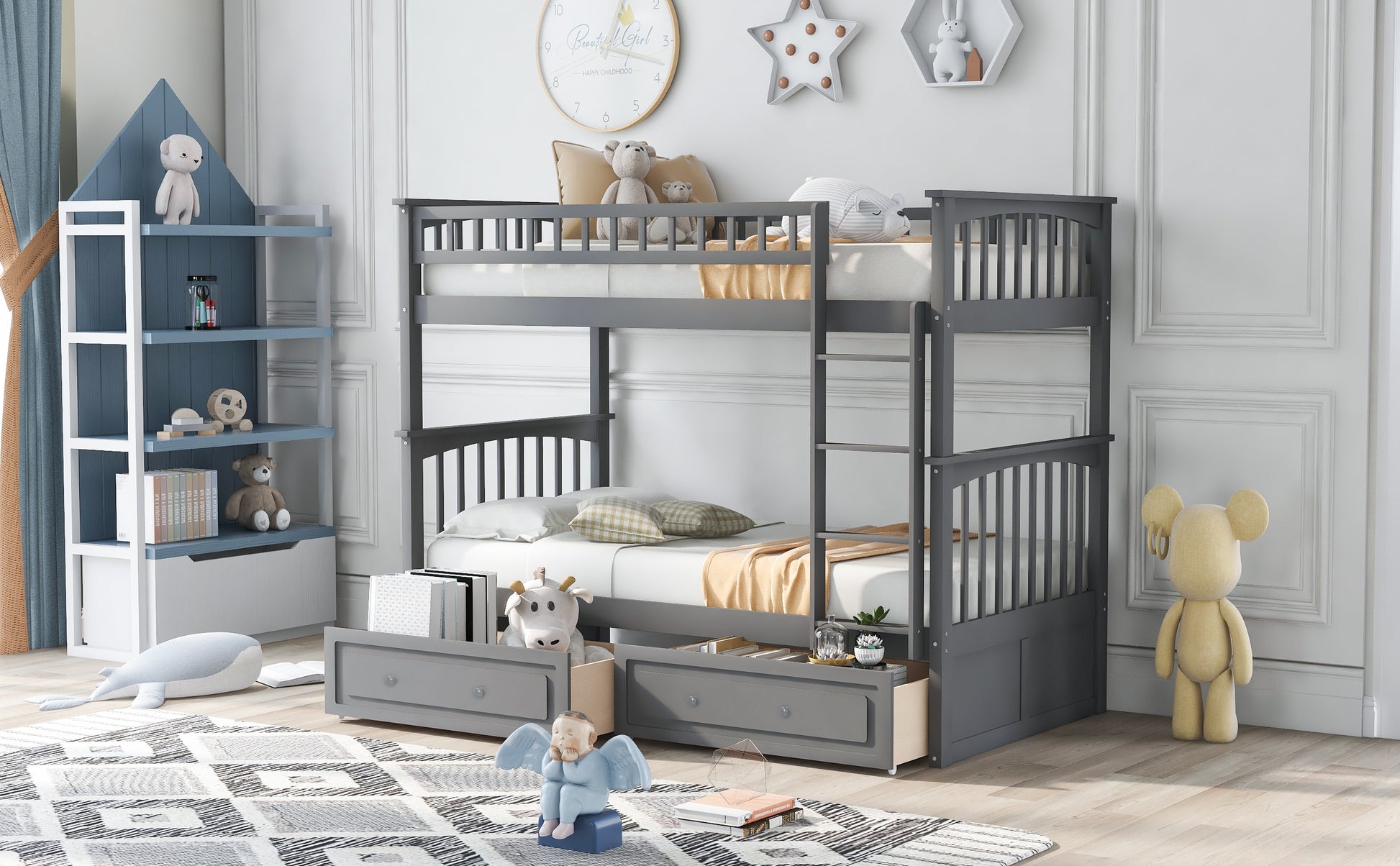 Twin over Twin Bunk Bed with Drawers, Convertible Beds, Gray(Old SKU: SM000240AAE-1) image 4