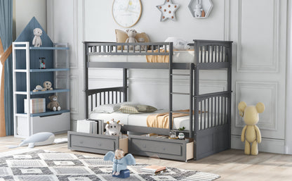 Twin over Twin Bunk Bed with Drawers, Convertible Beds, Gray(Old SKU: SM000240AAE-1) image 4
