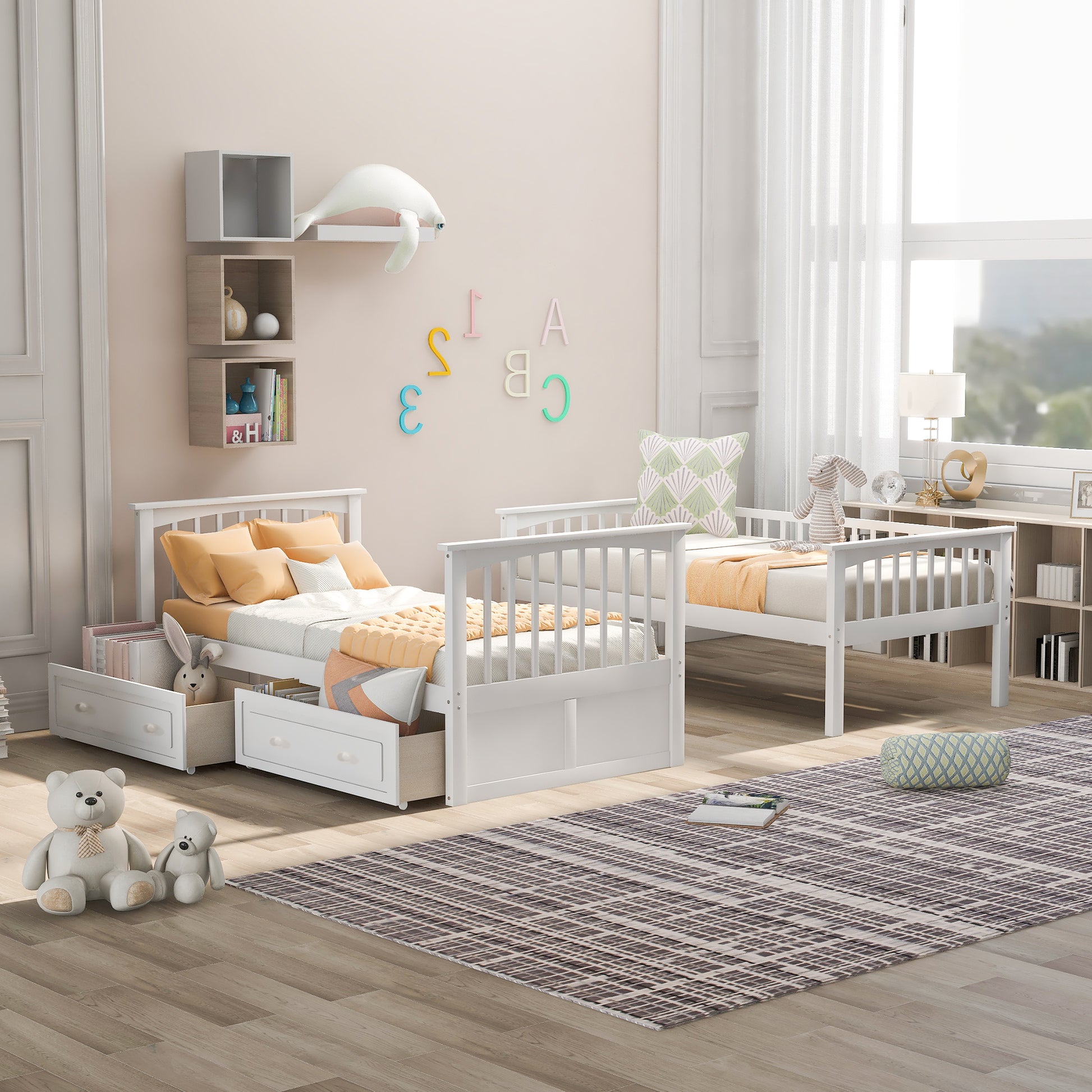 Twin over Twin Bunk Bed with Drawers, Convertible Beds, White(Old SKU: SM000240AAK-1) image 3