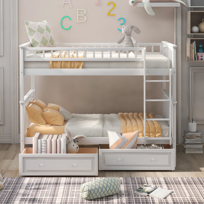 Twin over Twin Bunk Bed with Drawers, Convertible Beds, White(Old SKU: SM000240AAK-1) image 2
