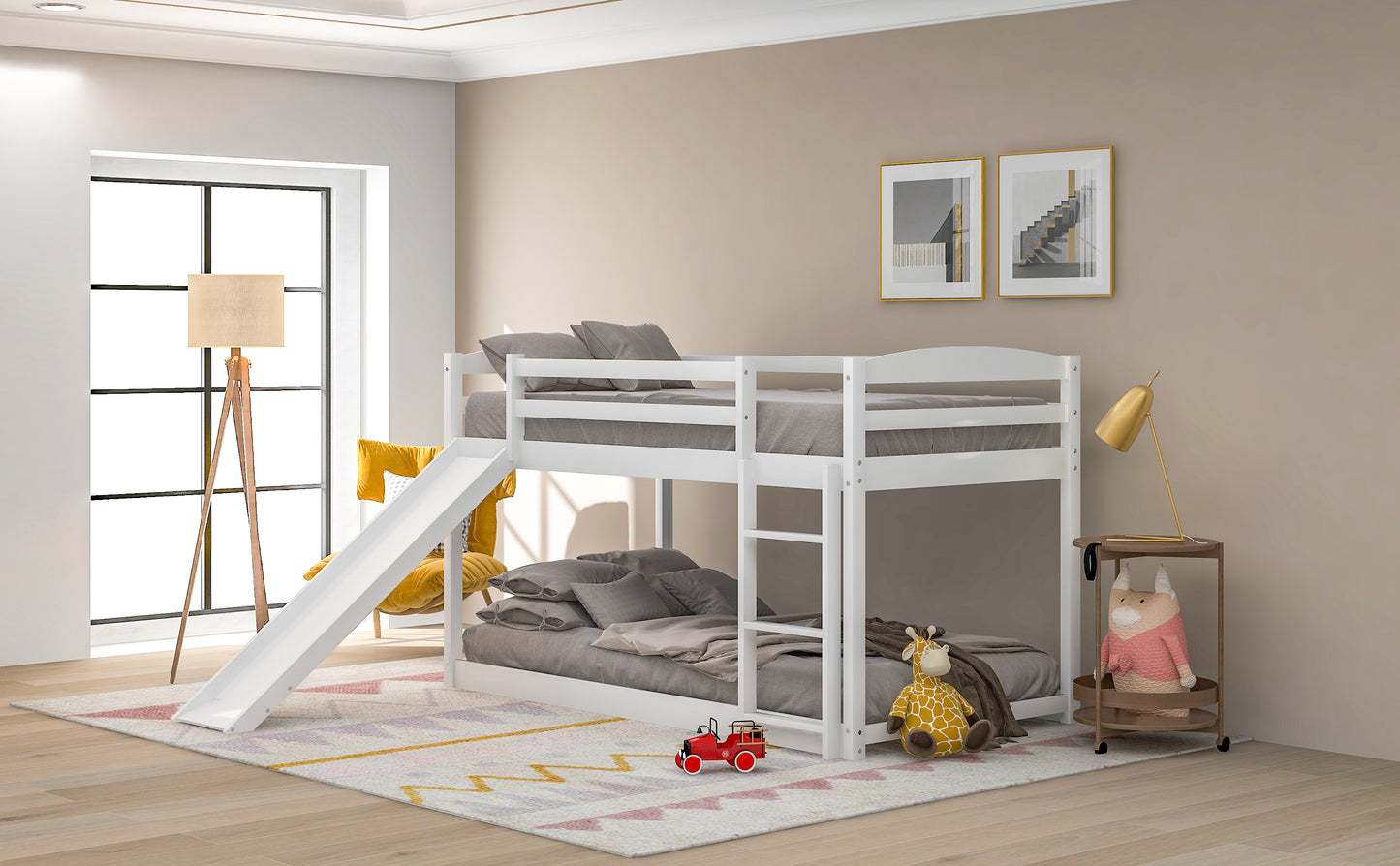 Twin over Twin Bunk Bed with Convertible Slide and Ladder, White(Old SKU:WF281725AAK) image 4