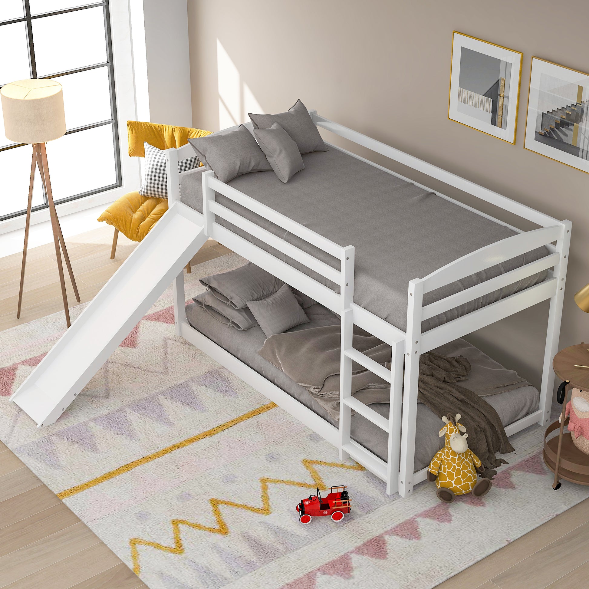 Twin over Twin Bunk Bed with Convertible Slide and Ladder, White(Old SKU:WF281725AAK) image 2
