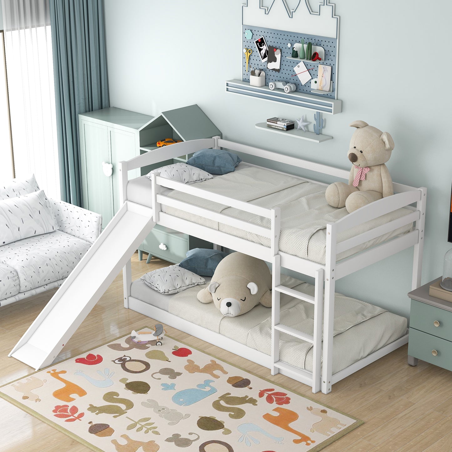 Twin over Twin Bunk Bed with Convertible Slide and Ladder, White(Old SKU:WF281725AAK) image 6