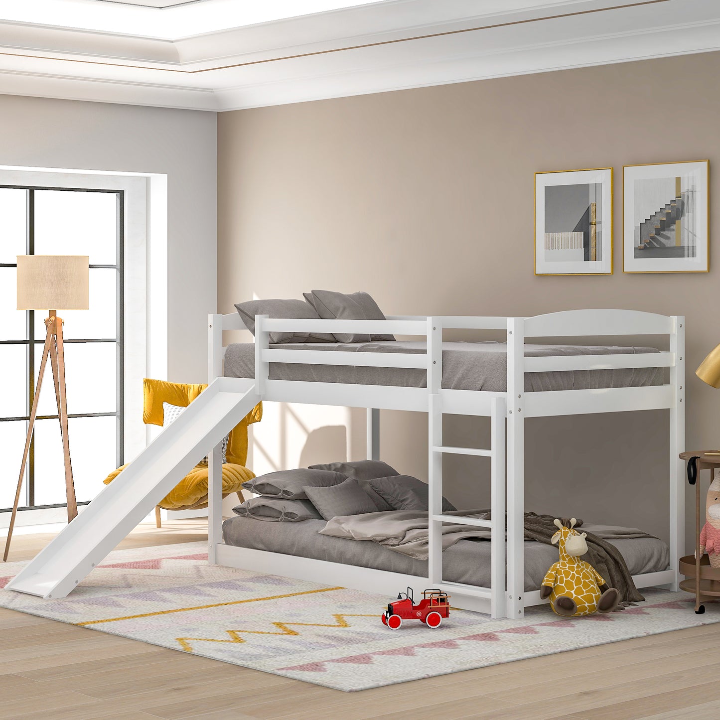 Twin over Twin Bunk Bed with Convertible Slide and Ladder, White(Old SKU:WF281725AAK) image 1