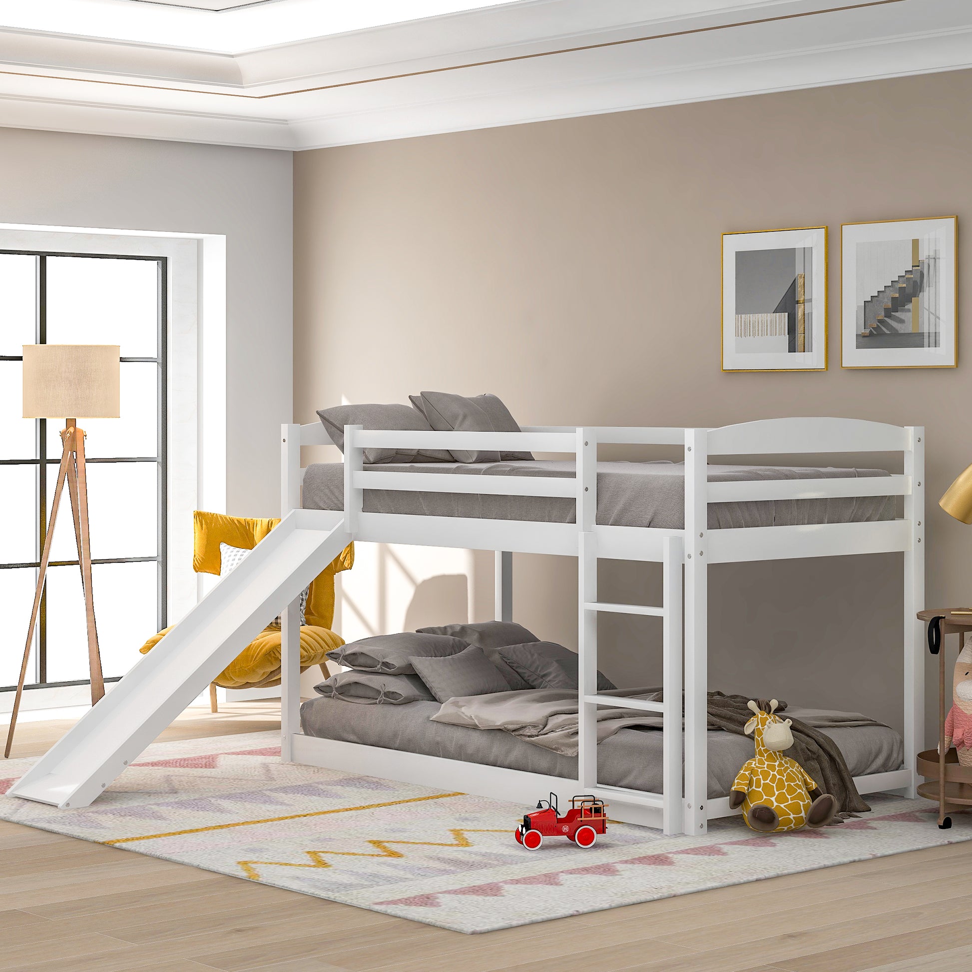 Twin over Twin Bunk Bed with Convertible Slide and Ladder, White(Old SKU:WF281725AAK) image 1