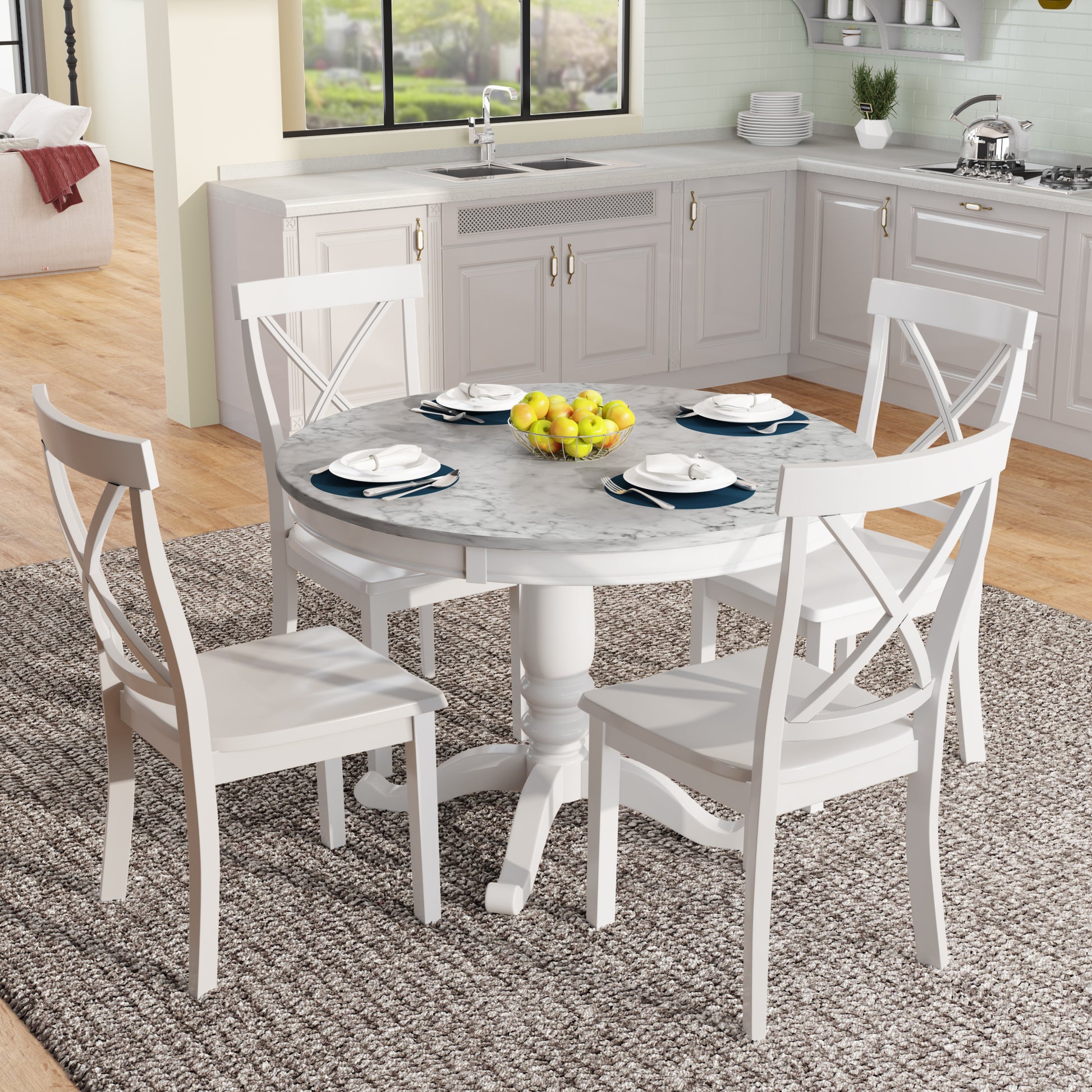 Orisfur. 5 Pieces Dining Table and Chairs Set for 4 Persons, Kitchen Room Solid Wood Table with 4 Chairs image 2