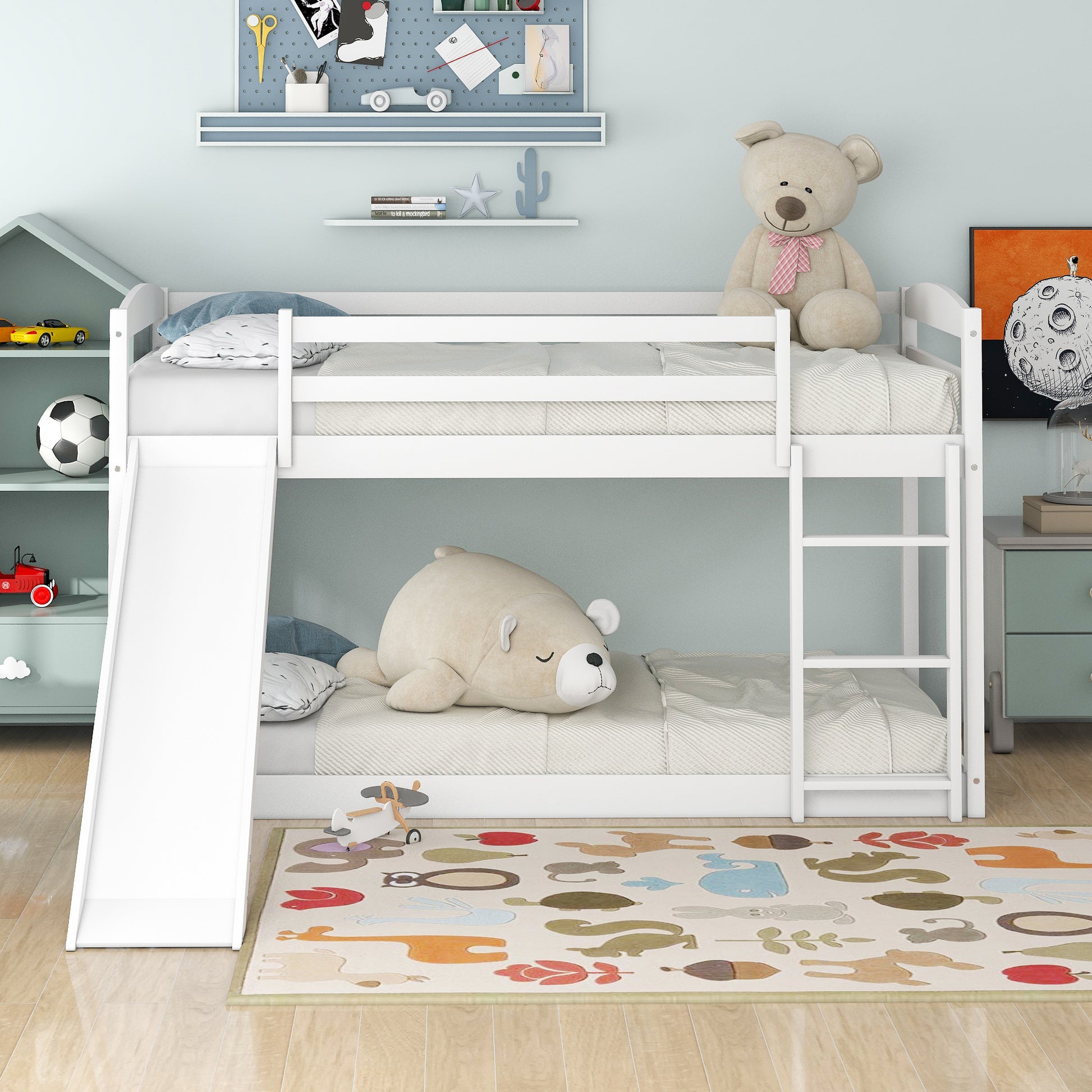 Twin over Twin Bunk Bed with Convertible Slide and Ladder, White(Old SKU:WF281725AAK) image 8