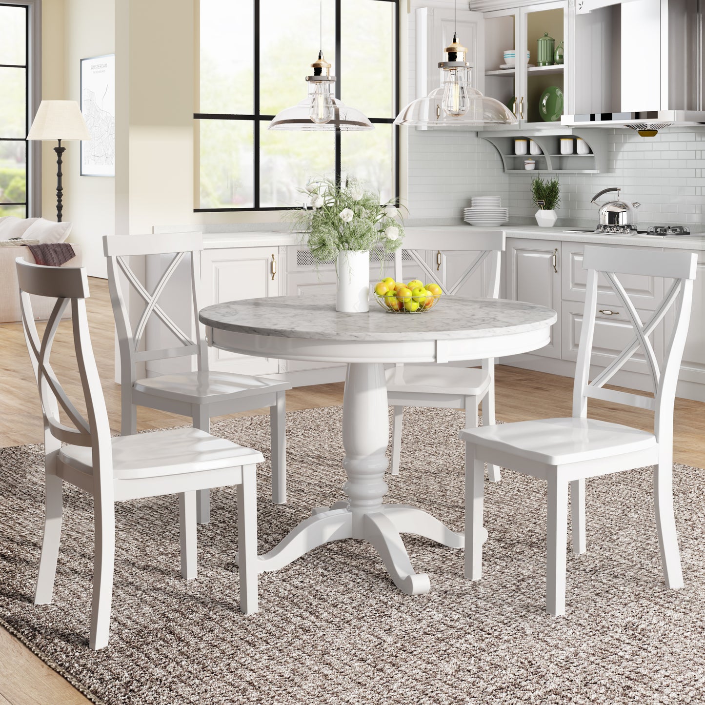 Orisfur. 5 Pieces Dining Table and Chairs Set for 4 Persons, Kitchen Room Solid Wood Table with 4 Chairs image 1