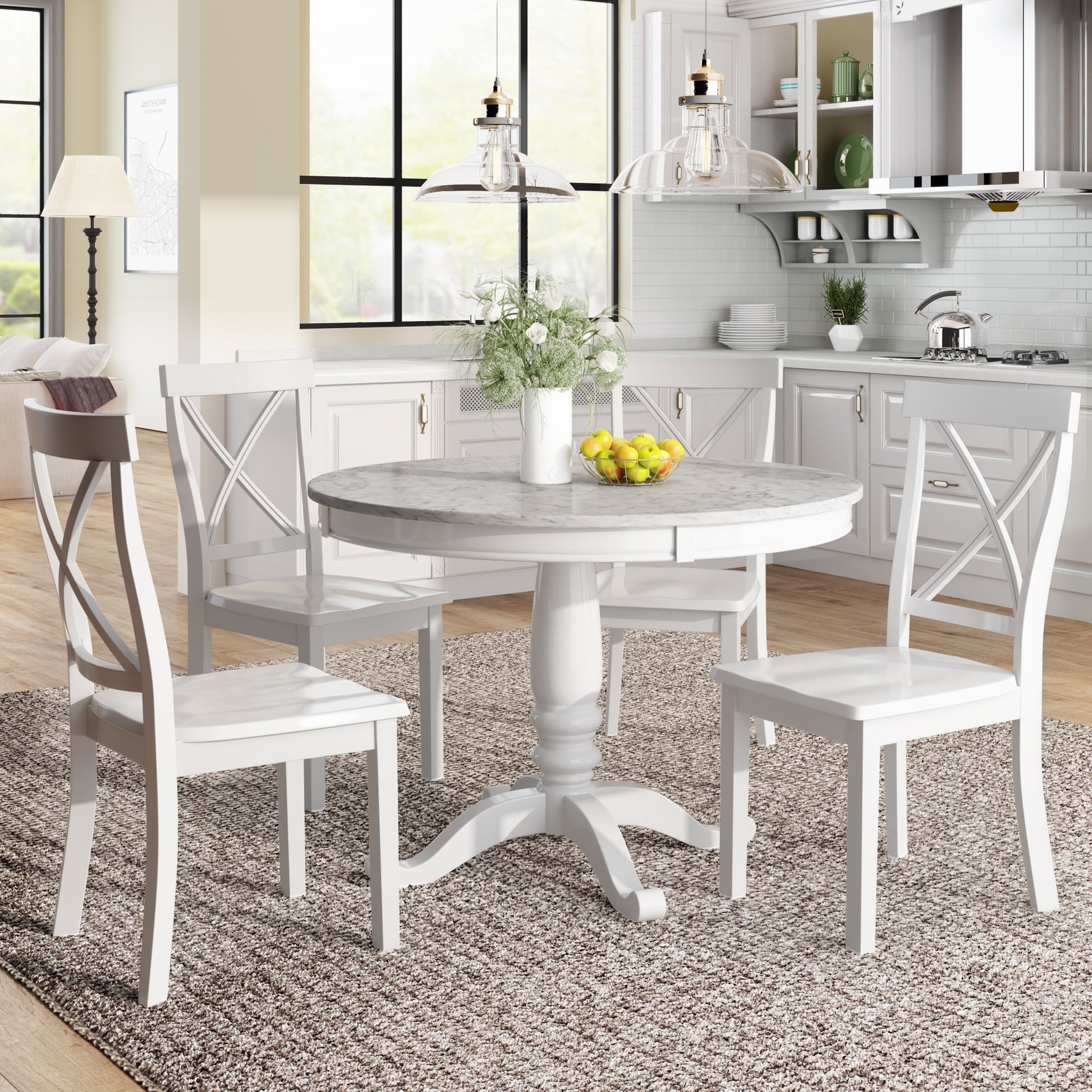 Orisfur. 5 Pieces Dining Table and Chairs Set for 4 Persons, Kitchen Room Solid Wood Table with 4 Chairs image 1