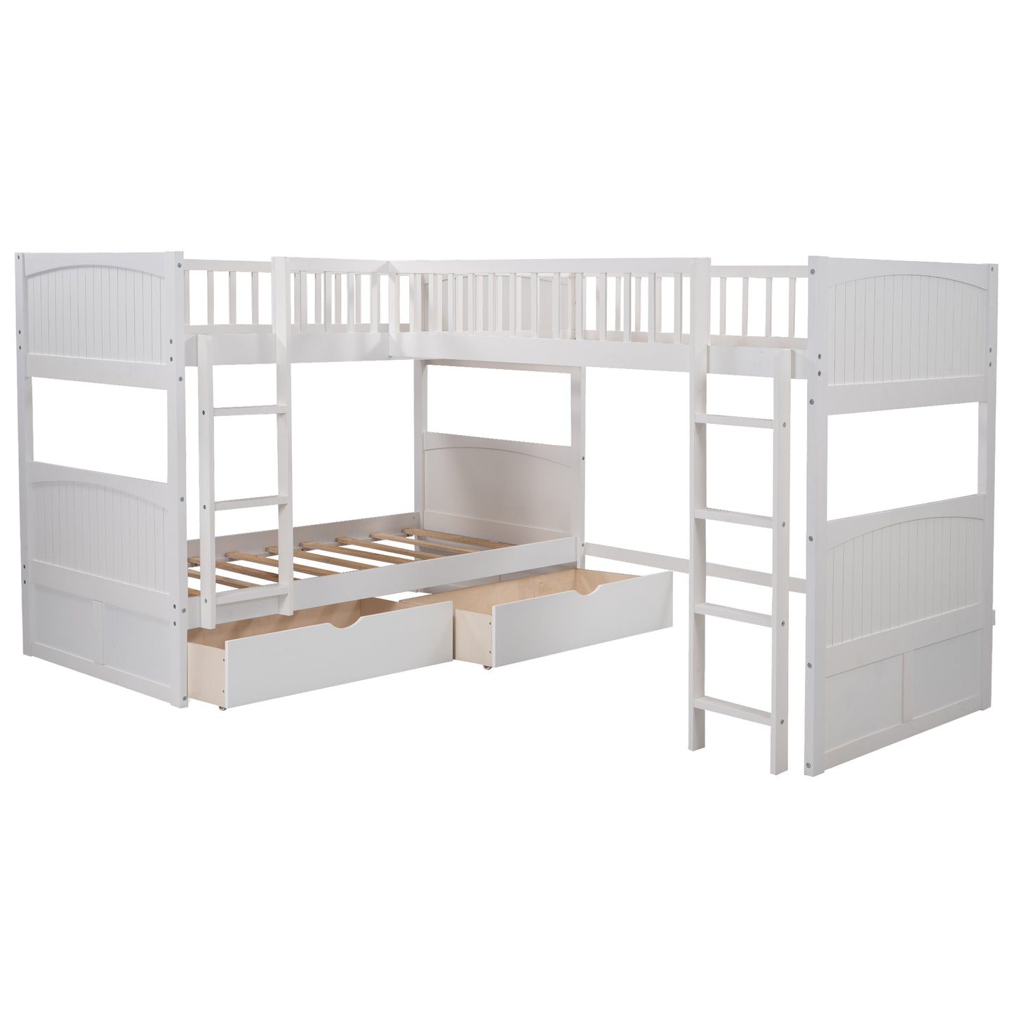 Twin Size Bunk Bed with a Loft Bed attached, with Two Drawers,White image 6
