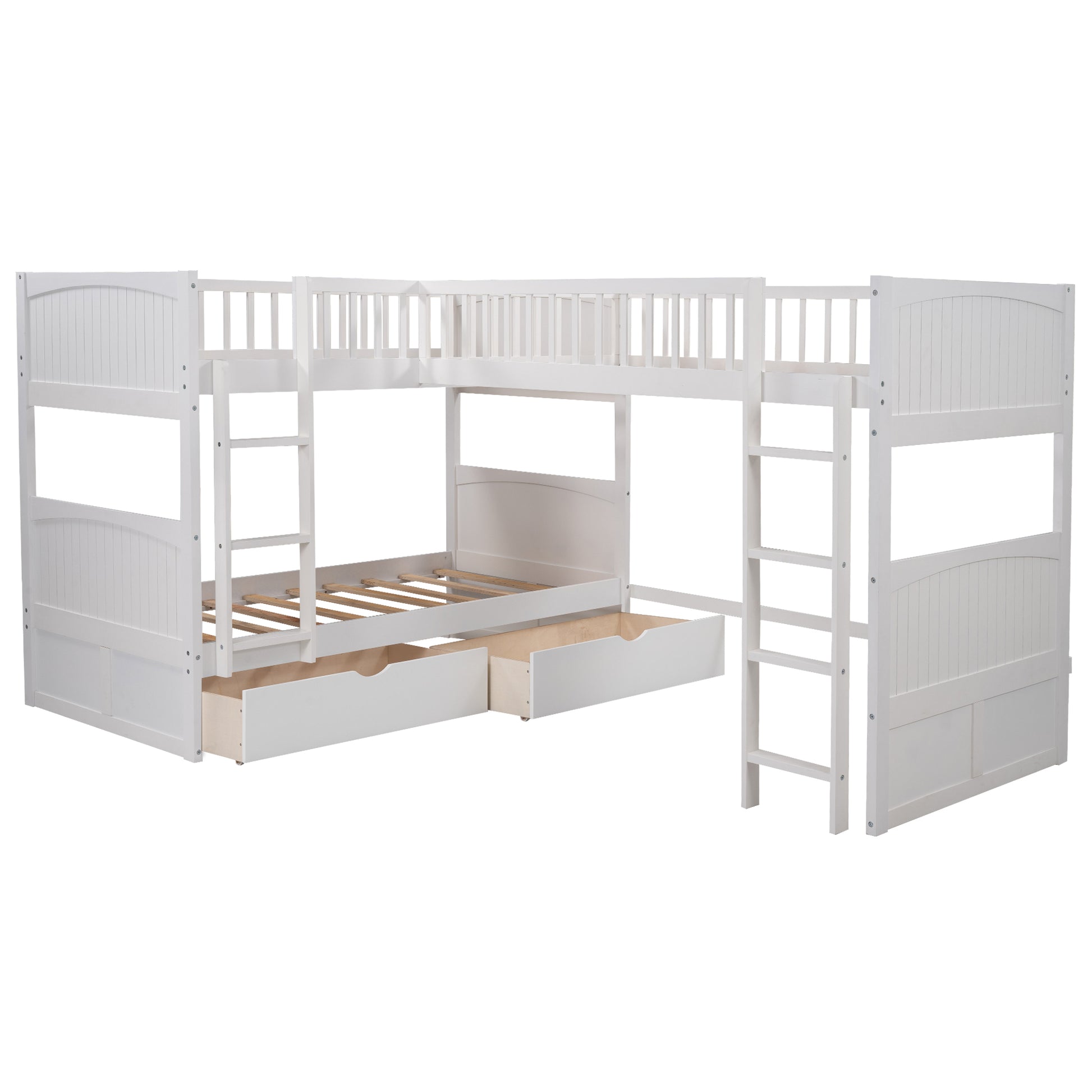 Twin Size Bunk Bed with a Loft Bed attached, with Two Drawers,White image 6