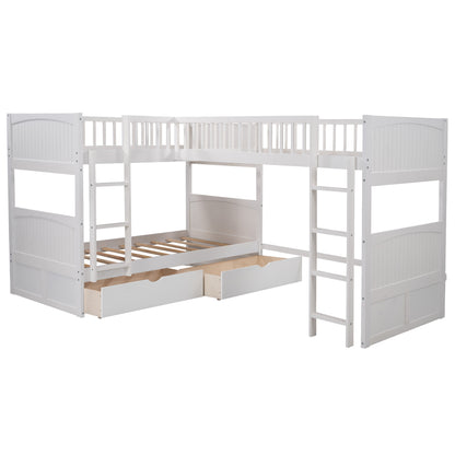 Twin Size Bunk Bed with a Loft Bed attached, with Two Drawers,White image 6