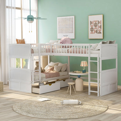 Twin Size Bunk Bed with a Loft Bed attached, with Two Drawers,White image 1