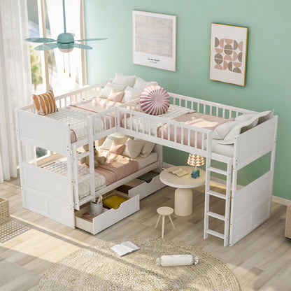 Twin Size Bunk Bed with a Loft Bed attached, with Two Drawers,White image 2