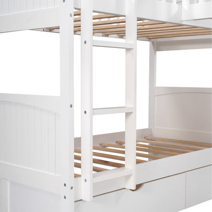 Twin Size Bunk Bed with a Loft Bed attached, with Two Drawers,White image 7