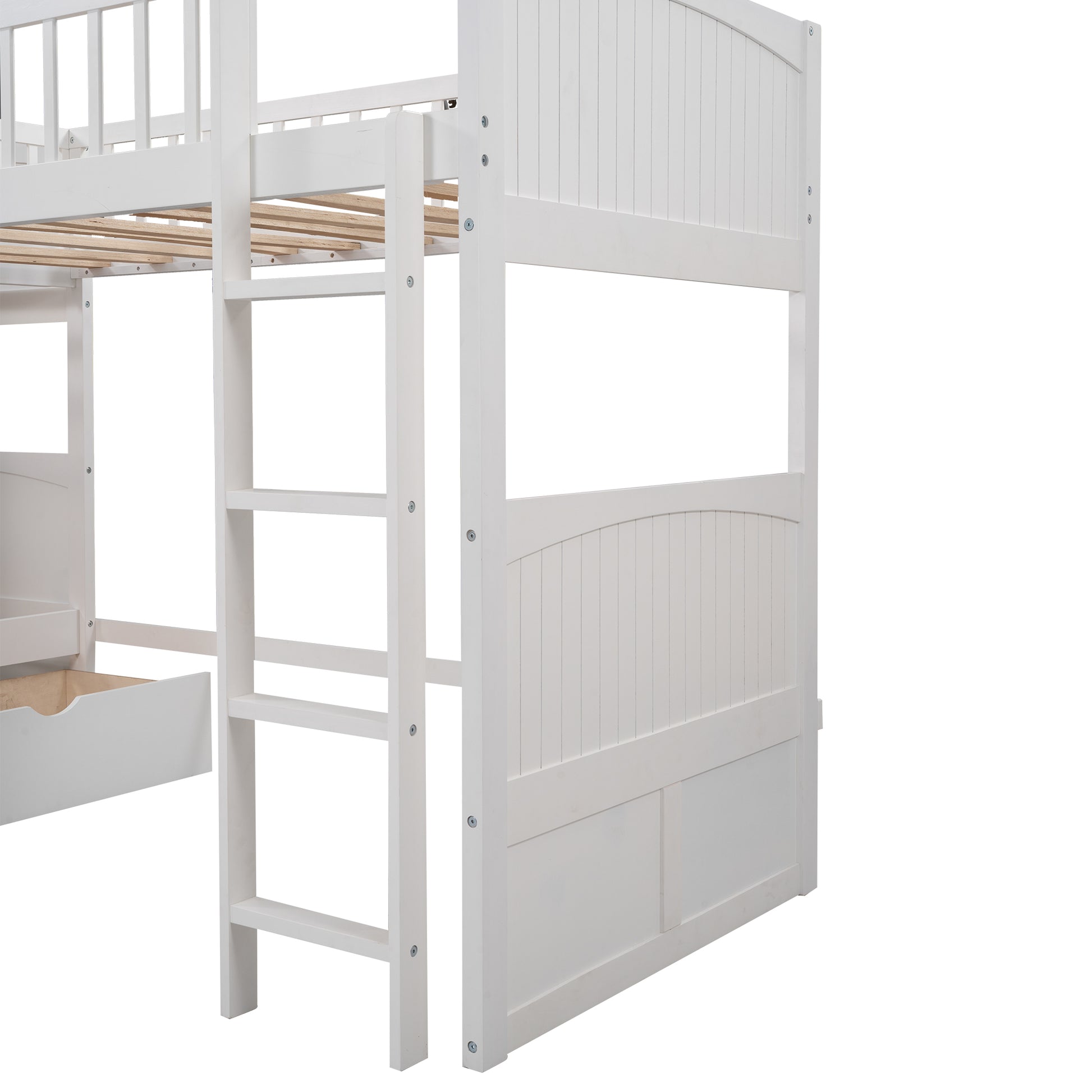 Twin Size Bunk Bed with a Loft Bed attached, with Two Drawers,White image 8