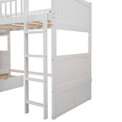 Twin Size Bunk Bed with a Loft Bed attached, with Two Drawers,White image 8