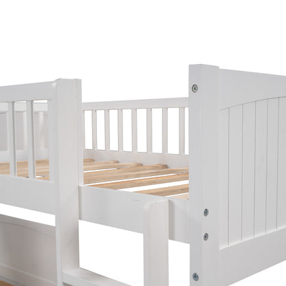 Twin Size Bunk Bed with a Loft Bed attached, with Two Drawers,White image 10