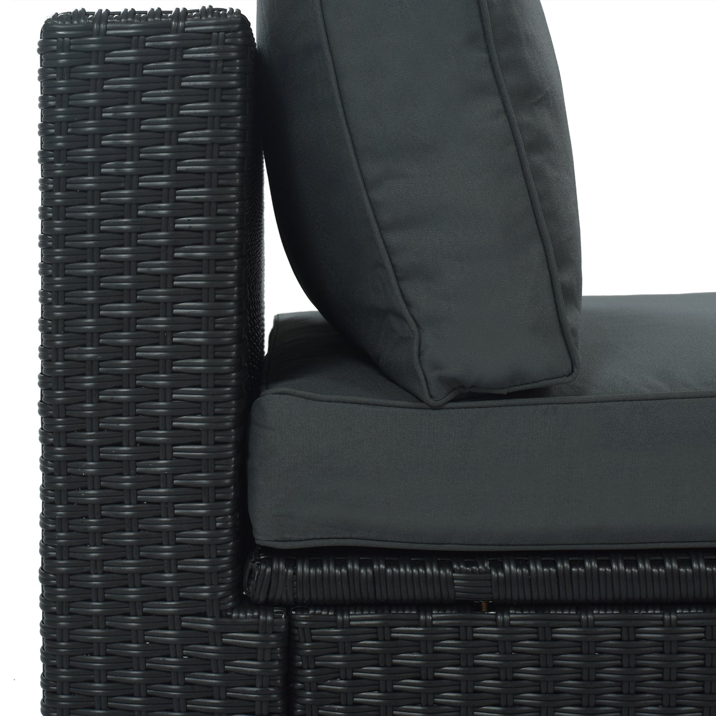 GO 7-piece Outdoor Wicker Sofa Set, Rattan Sofa Lounger, With Striped Green Pillows, Conversation Sofa, For Patio, Garden, Deck, Black Wicker, Gray Cushion image 10