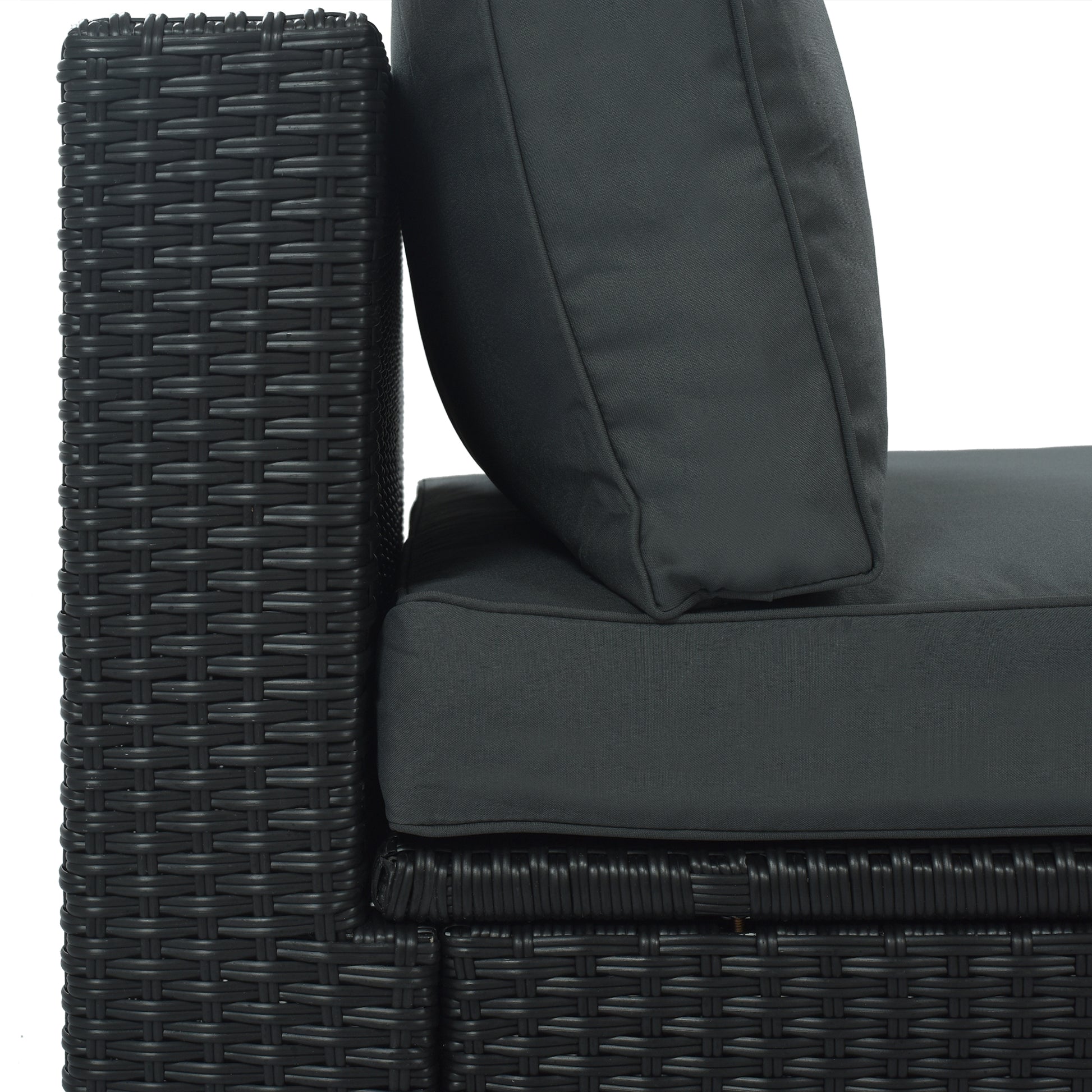 GO 7-piece Outdoor Wicker Sofa Set, Rattan Sofa Lounger, With Striped Green Pillows, Conversation Sofa, For Patio, Garden, Deck, Black Wicker, Gray Cushion image 10